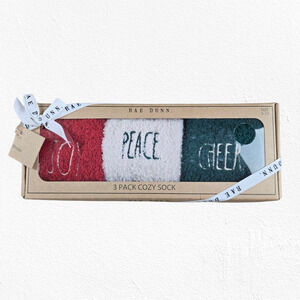 Rae Dunn Joy Peace Cheer Cozy Socks 3-Pack Fuzzy Christmas Gift Set NIB OSFM
